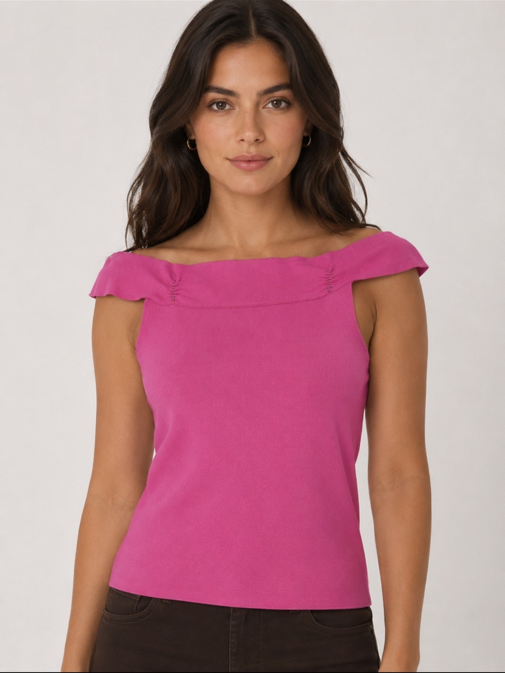 Women's Off-Shoulder Tank Top in Fuchsia Pink